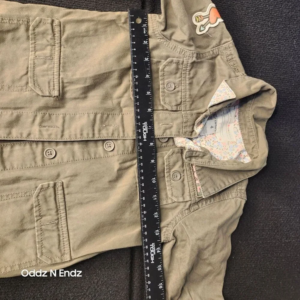 Girls Olive Green Military Style Jacket Size 4 By Carters With Embroidered Patch